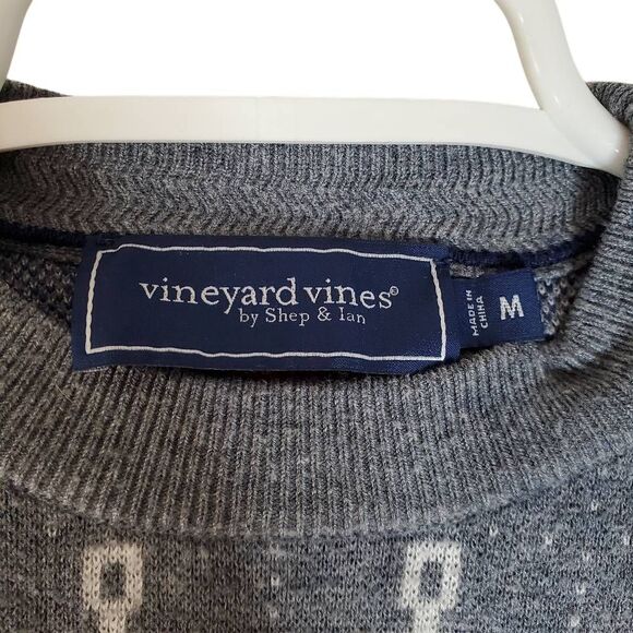 Vineyard Vines Kids Ahoy Anchor Print Merino Wool Blend Sweater Gray Medium - Picture 8 of 13